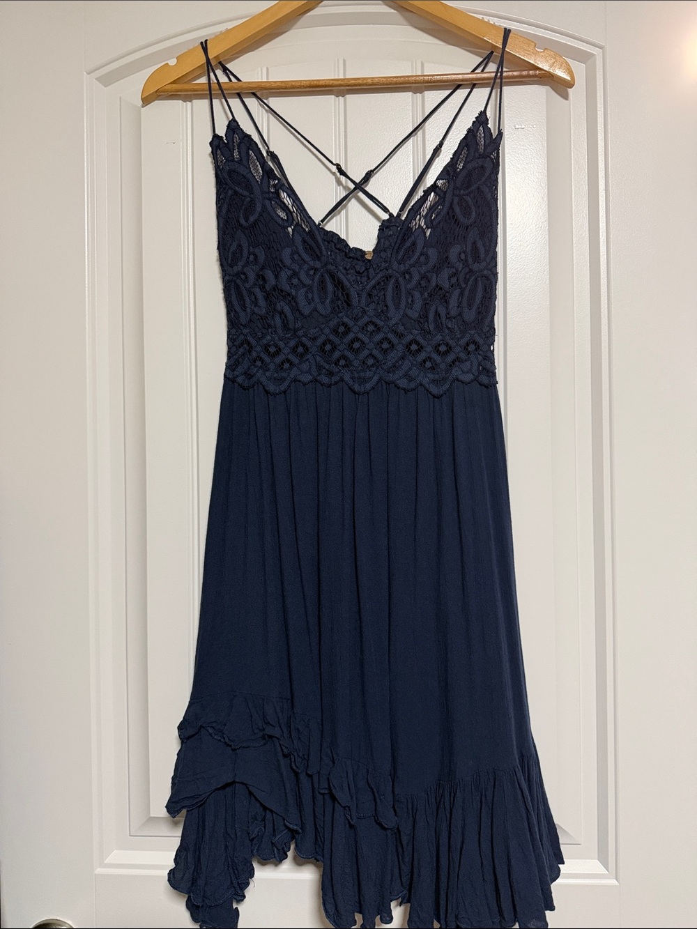 Free People Navy Blue Asymmetrical Lace Bodice Dress